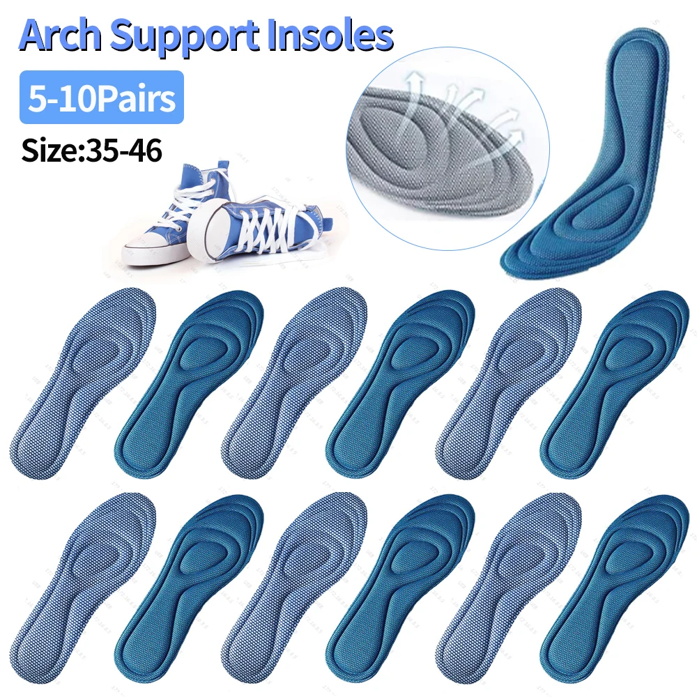 5/10Pairs Feet Sole Soft Sport Insoles for Breathable Shock Absorption Running Shoes Pad for Men Women Arch Support Insole