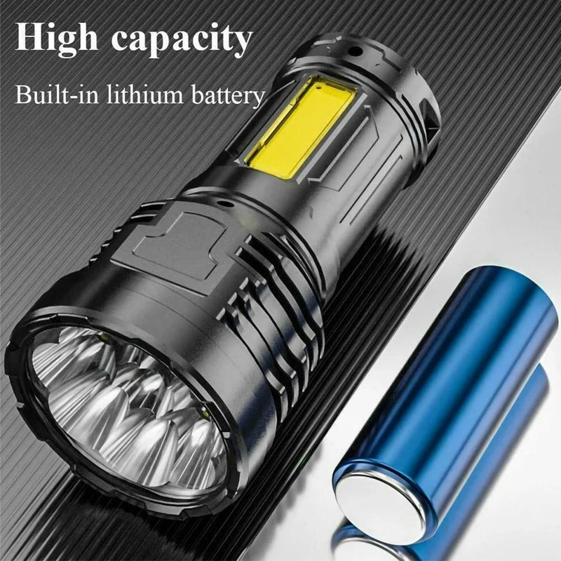 

8 LED Flashlight Super Bright Torch USB Rechargeable Tactical Lights Powerful COB Side Light Outdoor Adventure Flashlight