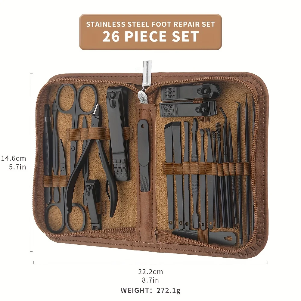 26 Pcs Professional Nail Cutter Pedicure Scissors Set Stainless Steel Portable Manicure Nail Clipper Tool Set 6