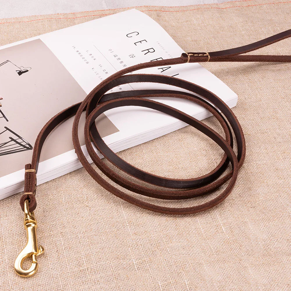 SYDZSW Pet Supplies Genuine Leather Dog Leash Wholesale Grade Copper Hook Large Dog Leash Labrador Shepherd Dog Products 0.8cm 