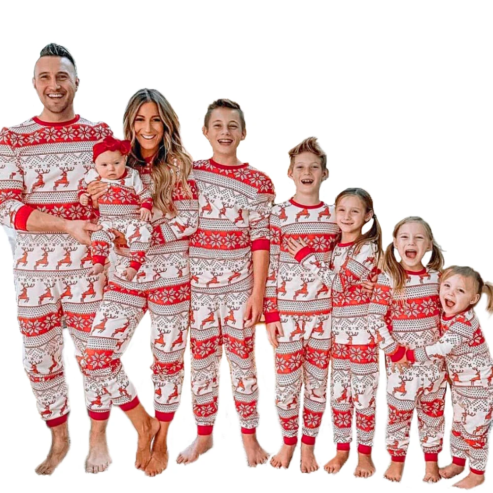 thumbnail image 2 of Pijamas a juego para toda la familia Ropa de dormir navideña Mono rojo para bebé de Año Nuevo Look familiar Conjuntos de invierno para madre, hija, padre e hijo, 2 of 5