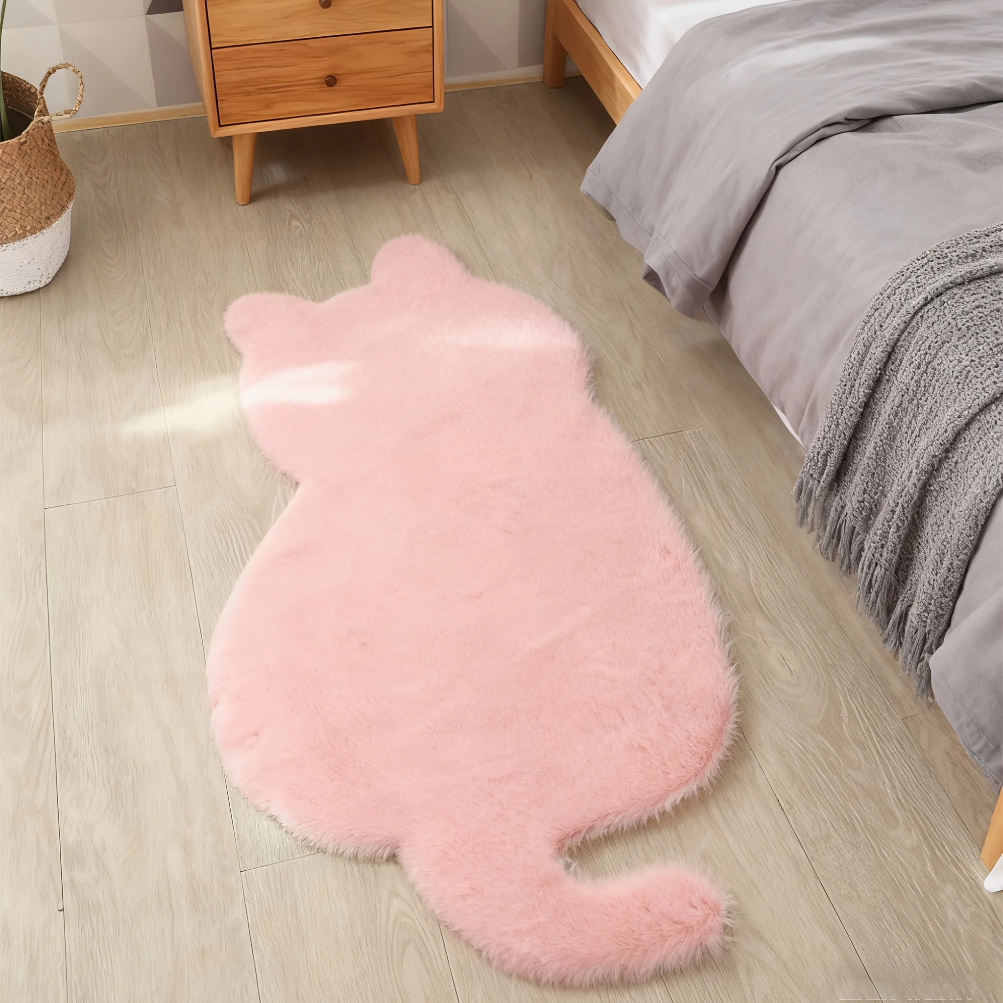 고양이 모양 인조 토끼털 카펫, 침실, 거실, 침대 옆에 적합한 부드러운 플러시 러그 - 미끄럼 방지, 편안하고 귀여운