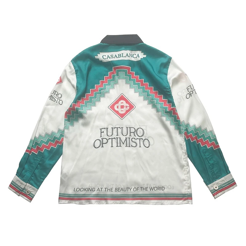 

High Quality Silk Casablanca Shirt Men Women Blue Patchwork Colour Hawaii Beach Shirts