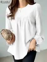 ZANZEA Elegant Solid Blouse Women Long Sleeve O Neck OL Work Shirt Spring Autumn Fashion Tunic Tops Blusas Female Loose Chemise - Image 2