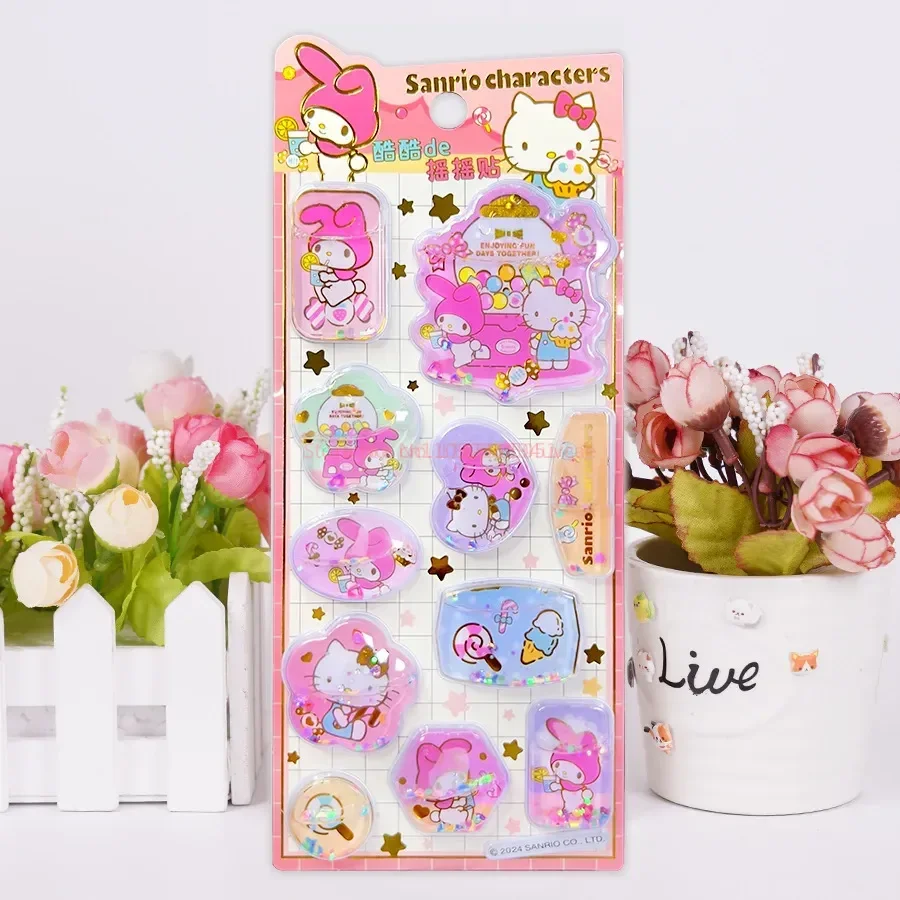 1개 애니메이션 케이티 쉐이킹 워터 스티커 3D 퀵샌드 스티커 귀여운 DIY 휴대폰 케이스 크리스탈 스티커 학생 핸드 어카운트 선물