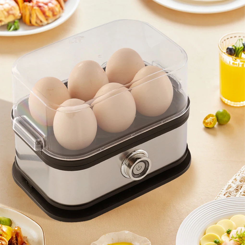 6 Eggs Electric Eggs Cooker Automatic Rapid Boiler 200W Stainless Steel Eggs Steamer with Warming Function Kitchen Accessory