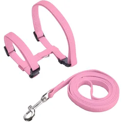 Adjustable Cozy Nylon Pet Collar and Leash Set for Cats and Small Animals (Pink)