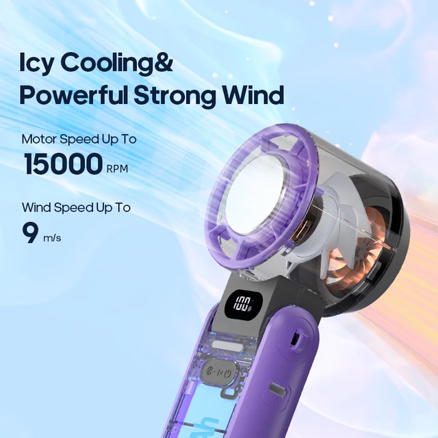 KINSCOTER Outdoor Foldable Portable Handheld Fan Mini Cooling Rechargeable 3600mAh 100-level Free Control High Speed Turbo Fan 3