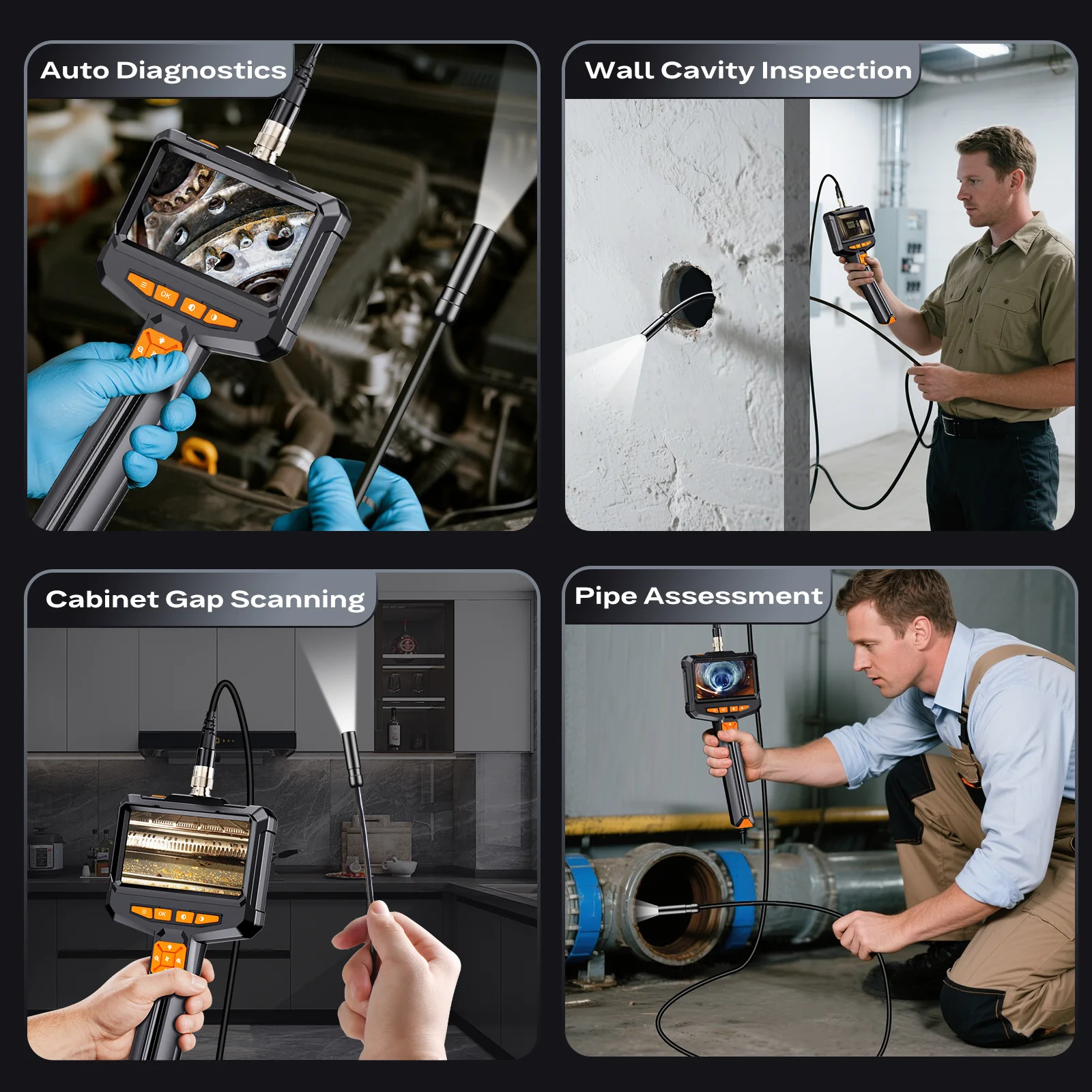 4.3 Inch Handheld Industrial Endoscope 16.4FT Semi-Rigid Cable Borescope HD Insp
