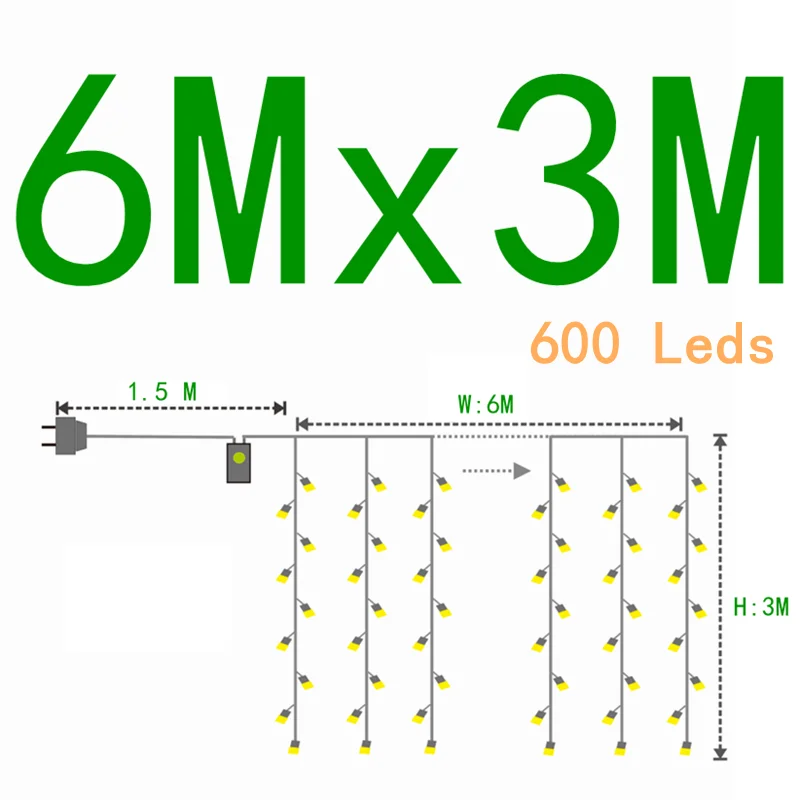 thumbnail image 1 of Guirnalda de luces LED con forma de carámbano para cortina, guirnalda de luces navideñas de hadas para Navidad, Año Nuevo, boda, hogar, habitación, patio, decoración de fiesta, 1 of 5