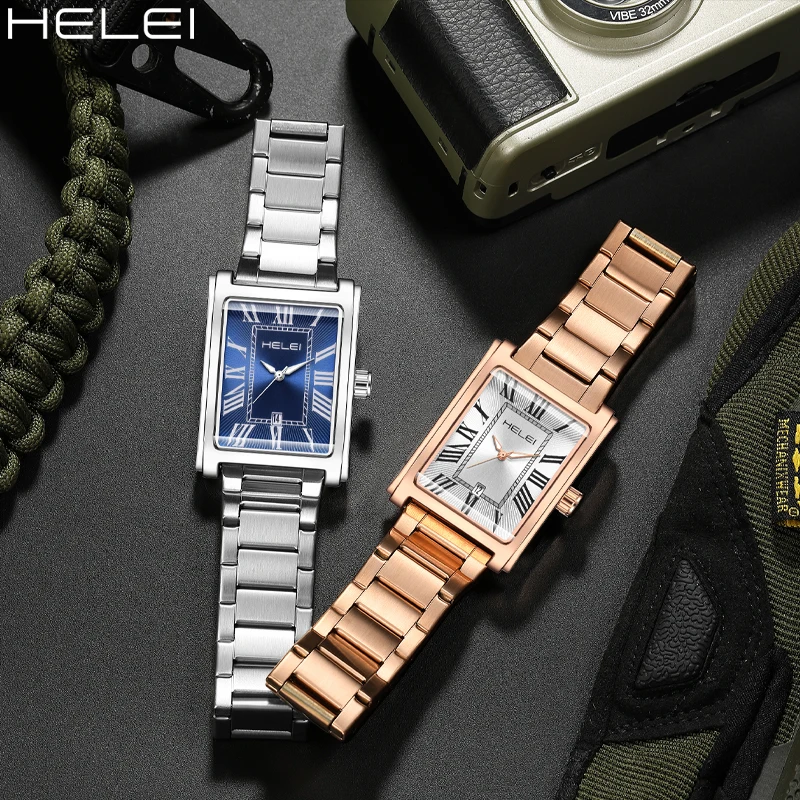 HELEI Men's Trendy Watches Stainless Steel Quartz Men's Watches Ancient Rome Digital Dial Waterproof Casual Watches