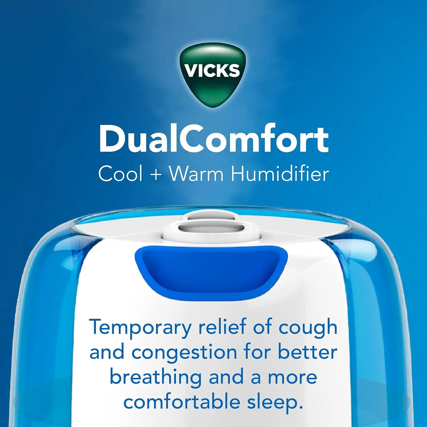 Dual Comfort Cool + Warm Mist Humidifier for Bedrooms With Fusion Technology, Compatible with Vicks VapoPads and Vicks Vap 2