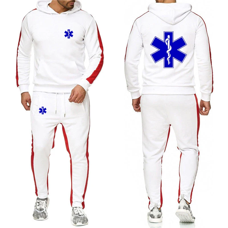Cotton Emergency Ambulance Print Hoodies and Sweatpants for Men
