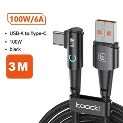 Toocki 6A 100W Fast Charging 90° USB C Cable (A- C black 3m)