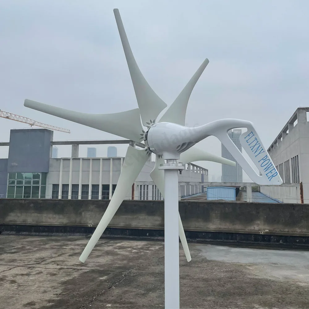 CE Low Noise 5Blades 6 Blades 5KW 6KW 12V 24V 48V Horizontal Wind Turbine Generator With Hybrid Controller For Homeuse