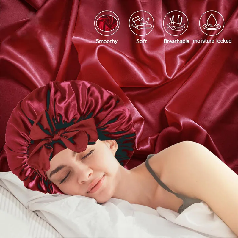 Satin Hair Bonnet Women Silk Adjustable Night Cap for Braids Curly Long Hair satin hair bonnet