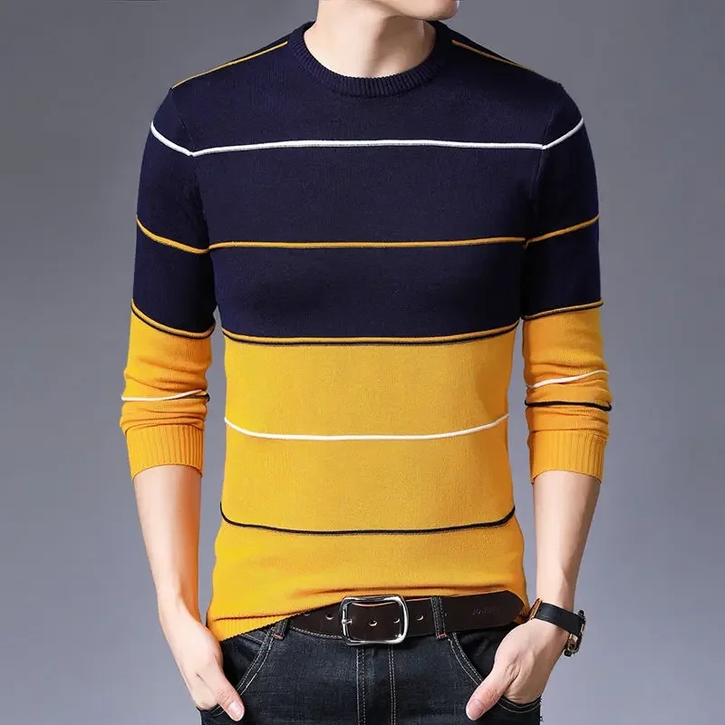 thumbnail image 1 of Suéteres de punto para hombre, jersey de cuello redondo para hombre, jersey de cuello redondo, estilo coreano, informal, Harajuku, diseñador, moda estética, 1 of 4