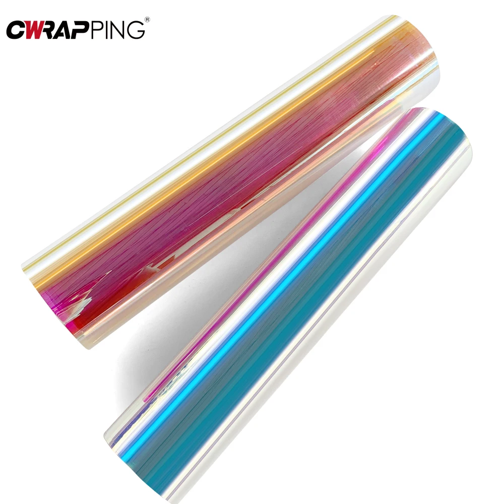 Holographic Rainbow Gradient Vinyl Stained Glass Window Tint Film Self Adhesive Foil Transparent Waterproof Sticker Glass Decal