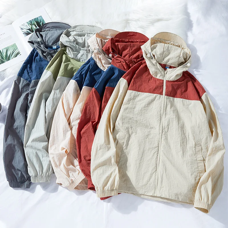 Trendy Color-Block Sports Outdoor Couples Sun Protective Jacket for Women and Men - Breathable Lightweight Hooded