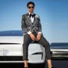 Exquisite Diamond Beaded Suits Men Single Breasted Prom Blazers Customized 2 Pieces Groom Wear Wedding Tuxedos terno masculino 1