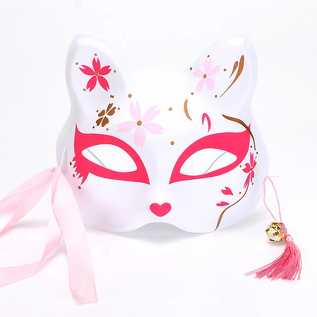 Pink Cherry Blossoms Fox Masks Anime Cosplay Japanese Half Face Cat Mask  Masquerade Festival Kabuki Kitsune Masks Party Props - AliExpress