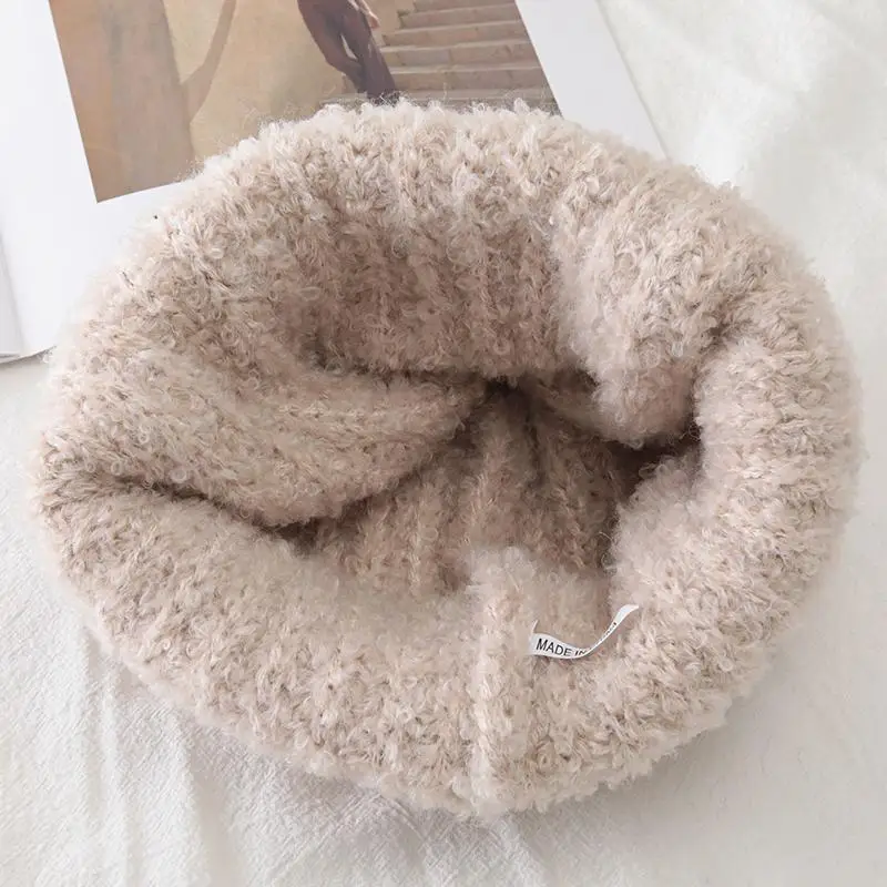 New Women Slouchy Winter Hat Fashion Decorate Cuff Loose Beanie Hat Warm Winter Fur Cap For Female Casual Streetwear Knitted Hat