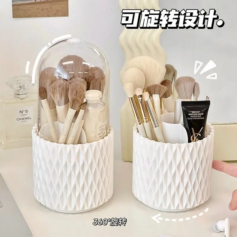 

PET White 360 Rotating Makeup Brush Organizer With/no Lid Luxury Cosmetics Lipstick Eyebrow Pencil Holder Storage Box with Grid