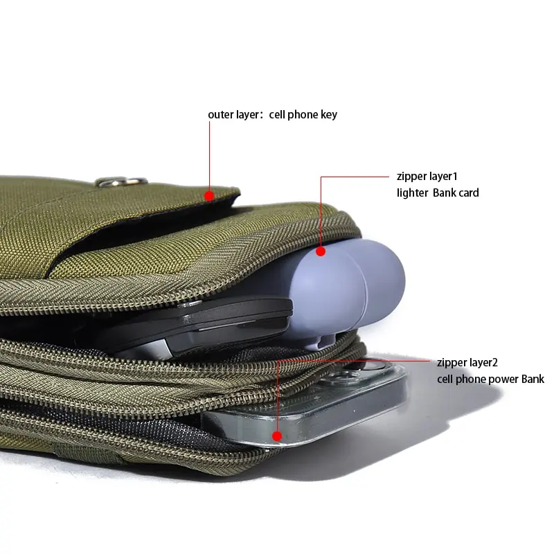 Tactical Waist Bag Double Layer Outdoor Military Men Phone Pouch Camping Hunting Green