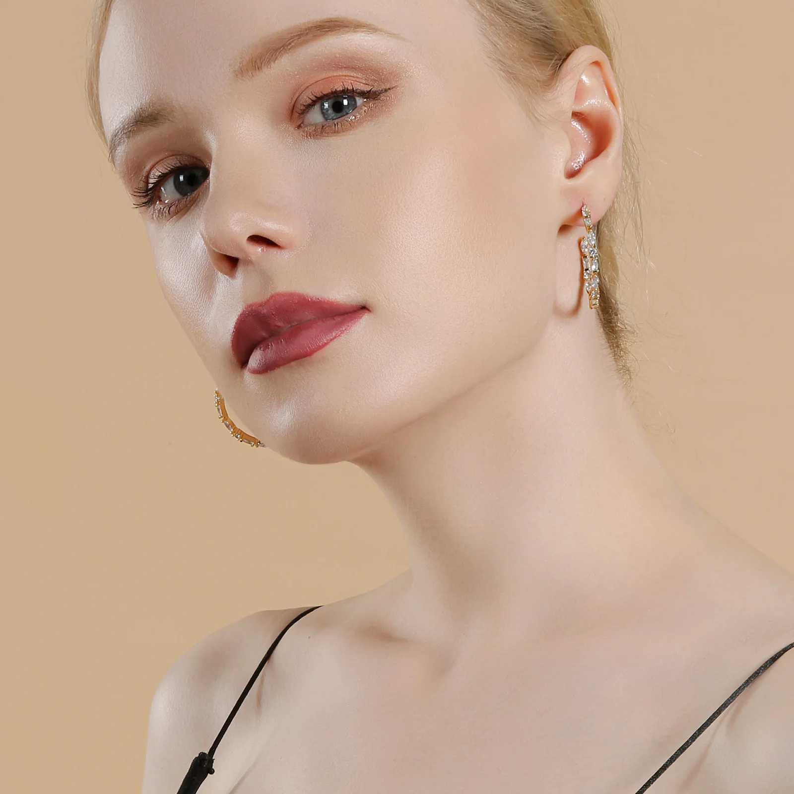 Mabarri Gold Plated Big Multi Stone Hoops Earrings for Women Girls14k Gold Luxury Jewelry Holiday Birthday Christmas Party Gift