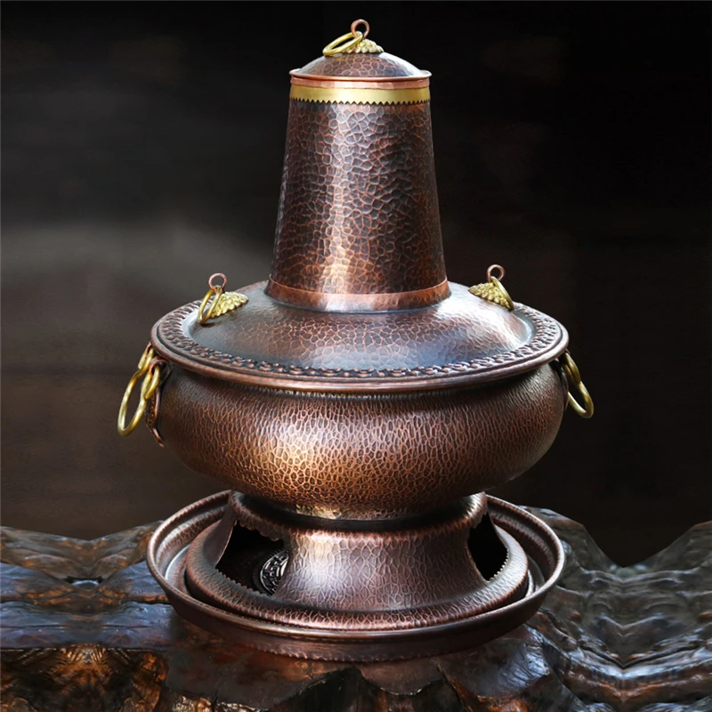 Pure manual thickened commercial hot pot Traditional retro copper hot