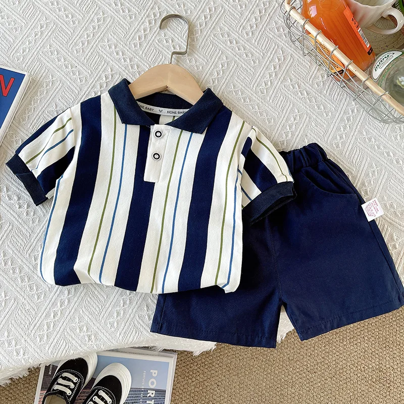 Summer Children Boys Clothing Cartoon Strips Polo T-Shirt Shorts 2Pcs/Set Toddler Sport Baby Cotton Tracksuits 0-5Years