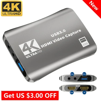 HD 비디오 캡처 USB 3.0 루프 아웃 HDMI 호환 캡처 보드 스트리밍, PS4 5 닌텐도 스위치용, 1080P 60fps