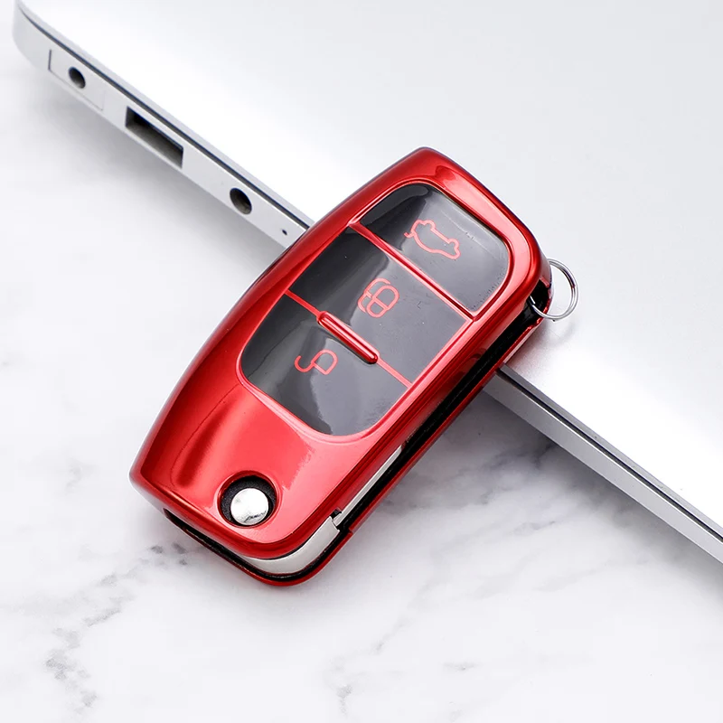 For Ford Focus 2 MK2 Fiesta Mondeo Galaxy Falcon Territory Ecosport Car TPU Folding Key Cover Bag Shell Case Keychain Protector key case cover,key case,car key shell,flip key fob shell