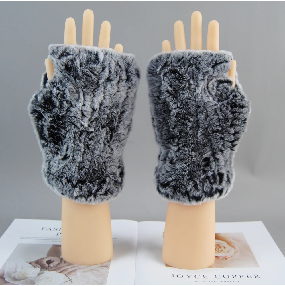 2026 New Fashion Real Rex Rabbit Fur Gloves Women Winter Genuine Fur Mittens Girl Fingerless Gloves Wrist Warmer Elastic Fluffy