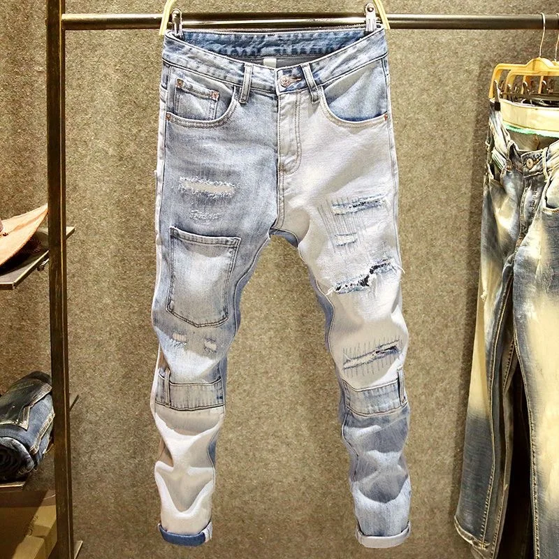 Spring and Autumn New Men's Classic Fashion Trend Ripped Jeans Men's Casual Elastic Comfortable High-Quality Trousers 28-36