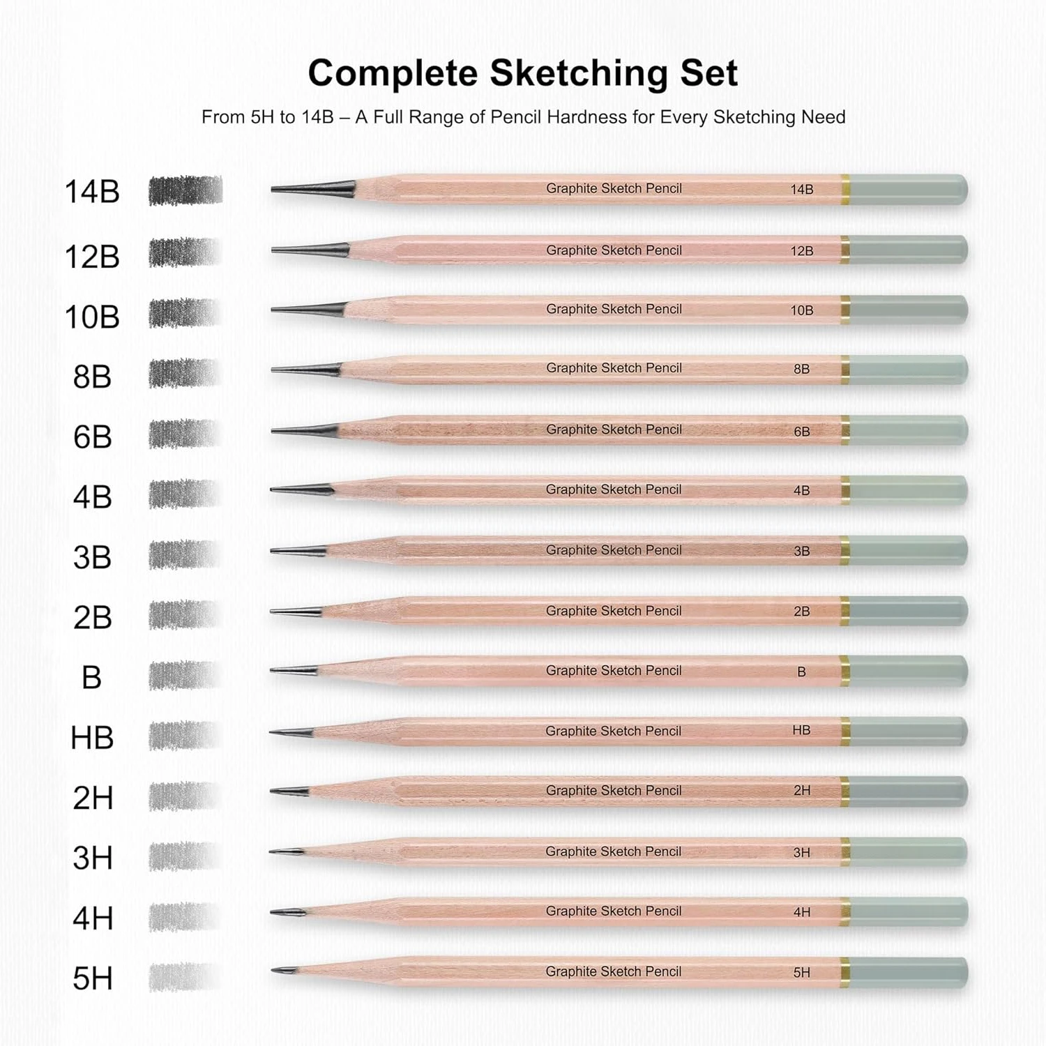 Professionelles Zeichen- und Skizzierstift-Set, 5H-14B Graphit-Schattierstifte für Profikünstler, Zeichnen, Skizzieren, Schattieren (14/44/49/60/68 Stück) – Detail 6