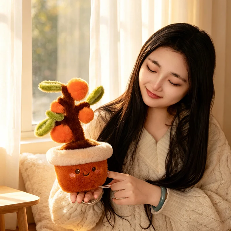 귀여운 화분에 담긴 식물 인형 세트, 다육식물 튤립 오렌지 나무, 집 꾸미기 및 식물 애호가를 위한 선물
