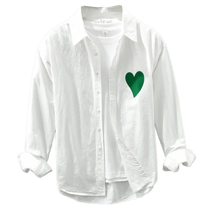 

Свежая и Минималистичная рубашка с принтом, модная мужская повседневная универсальная рубашка из чистого хлопка, молодежная индивидуализированная Весенняя тонкая рубашка