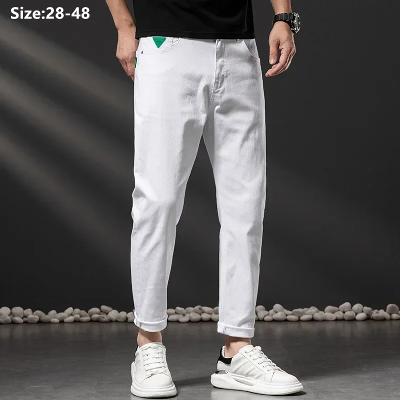 Pure White Jeans Ankle Length Men Plus Size 48 44 42 Autumn