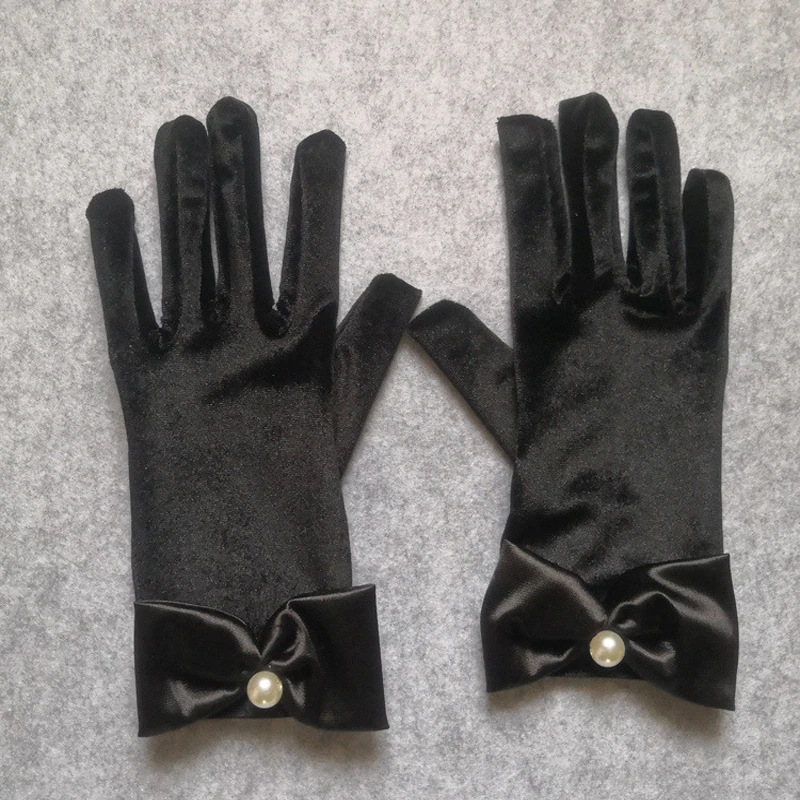 

Women Wedding Bridal Short Gloves Velvet Full Finger Wrist Length Costume Prom Party Gloves