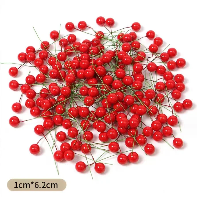 thumbnail image 1 of 1000/50x Mini bayas artificiales, bayas rojas falsas, estambres de cereza para Navidad, adorno de corona floral, decoración para fiesta de Año Nuevo, hogar, 1 of 5