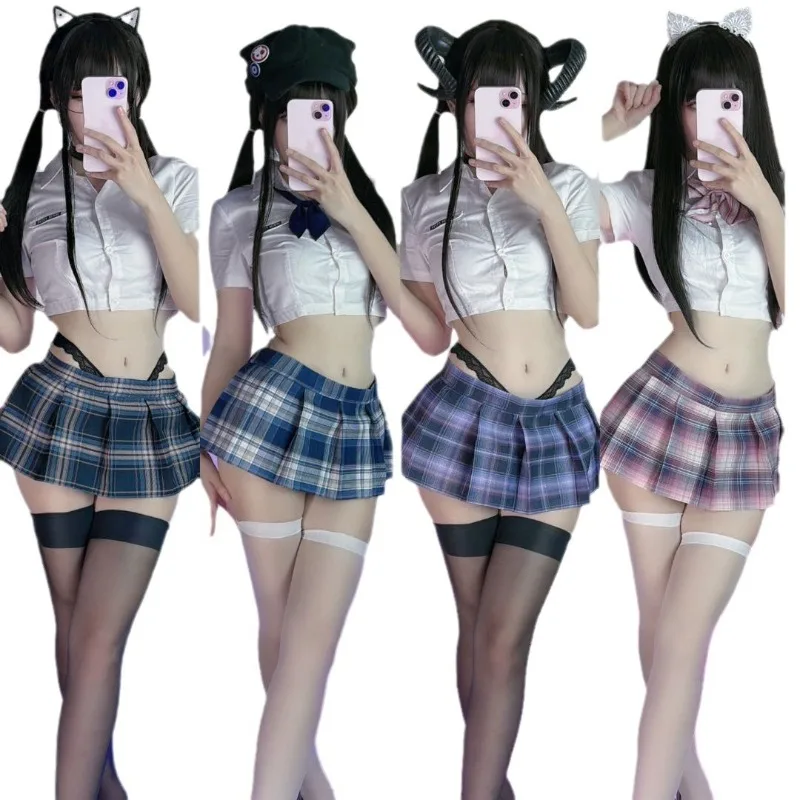 Sexy Lattice Mini JK Skirts Women Girl Japanese Student Low-Waisted Club Pole Dancer Party Short Skirt Sex Game Summer Fashion