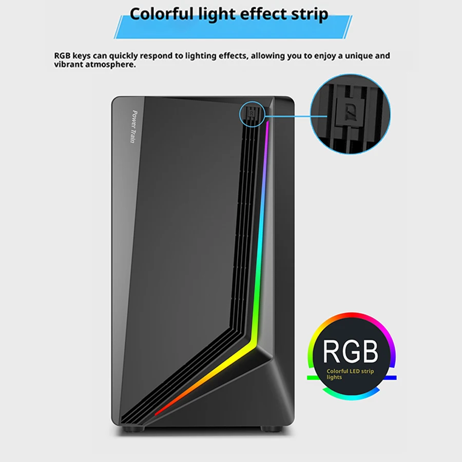 파워 트레인 지지에 V3 M-ATX RGB 컬러풀 라이트 스트립 ITX PC 게이밍 케이스 측면 투명 240 수냉 데스크탑 컴퓨터 케이스