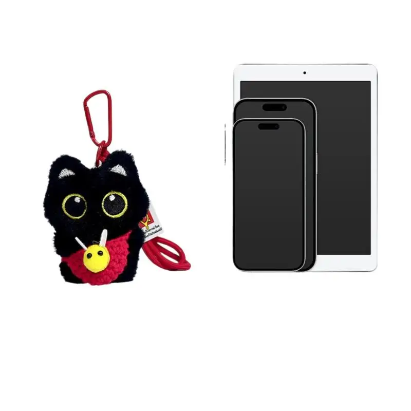Practical Plush Black Cat Car Keychain Kitten Cartoon Backpack Decoration Toy
