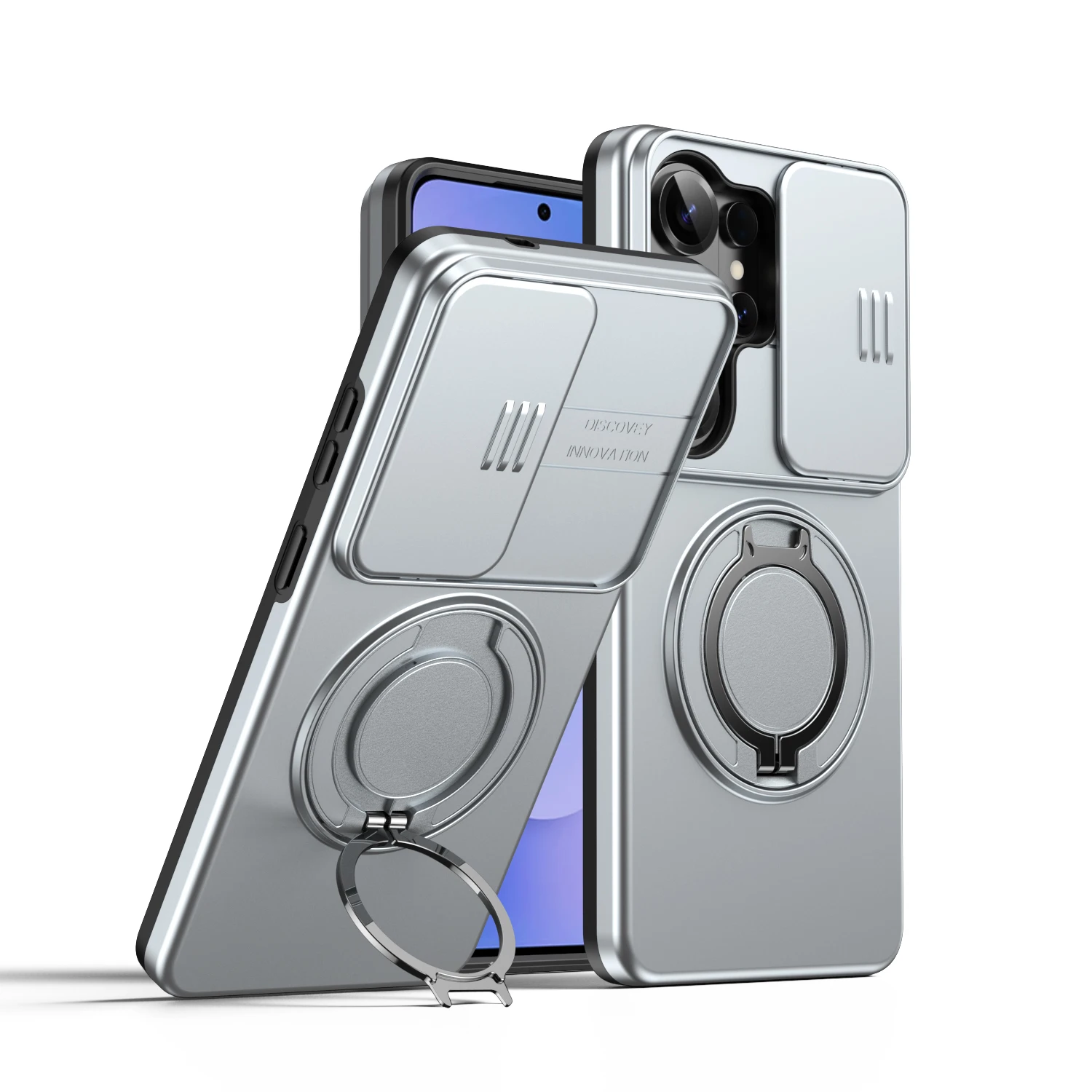 Magnetic Ring Stand Phone Case with Slide Camera Lens Protection and Durable Hybrid Design