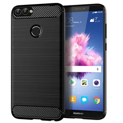 Luxury Carbon Fiber Shockproof Phone Case Cover for P smart Plus 2019 (Black)