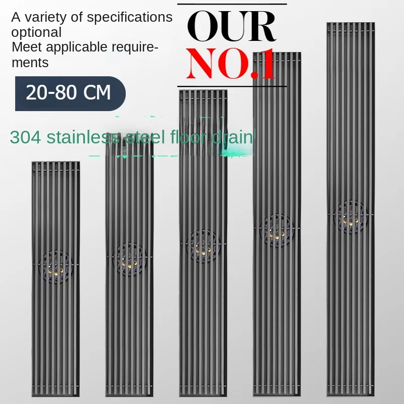 ท่อระบายน้ําชั้นบาร์ยาวสีเทา Gunmetal สแตนเลส 304 ป้องกันกลิ่นแกนทองแดงทั้งหมดห้องน้ําทรงสี่เหลี่ยมความจุขนาดใหญ่ 1