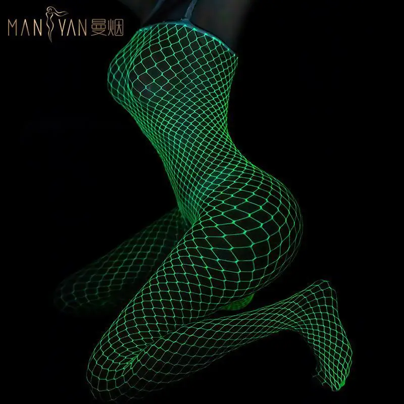 

Fashion Sexy Noctilucence Women's Underwear Hot Temptation Halter Hollowed-Out Mesh Open Crotch Fishnet Luminous Body Stocking