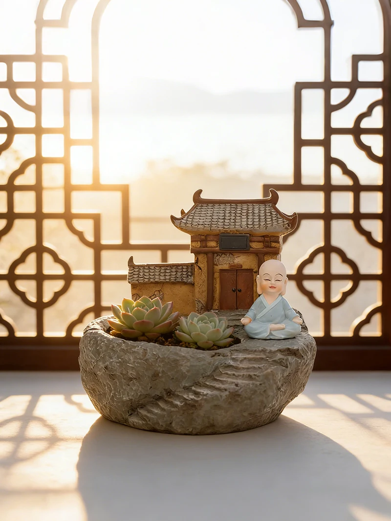 Zen-Inspired Succulent Planter – Tranquil Resin Pot for Home and Office Decor