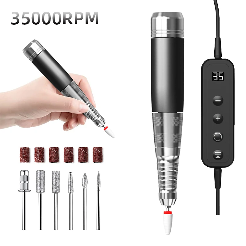 

35000RPM Electric Nail Drill Machine USB Nail Polish Pen Portable Nail File Milling Cutter For Manicure Pedicure Nail Salon Tool